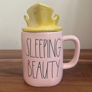 Rae Dunn Disney Sleeping Beauty Aurora Collectible Pink Mug with Crown Lid NWT